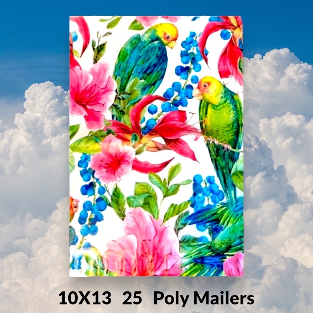 ( Quantity 25 10x13 )  Parrots Hibiscus Poly Mailers Bags Shipping Envelopes